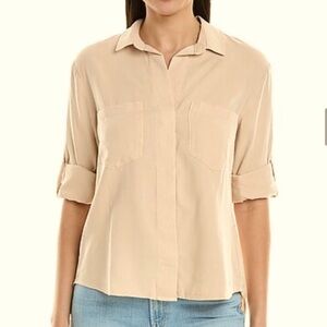 Bella Dahl EUC Split Back Button Down, Sz M, Women's Beige Button-Down Shirt